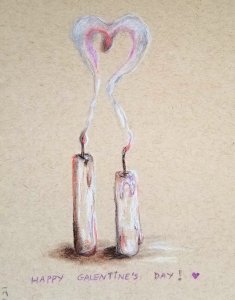 Candles with smoke forming a heart